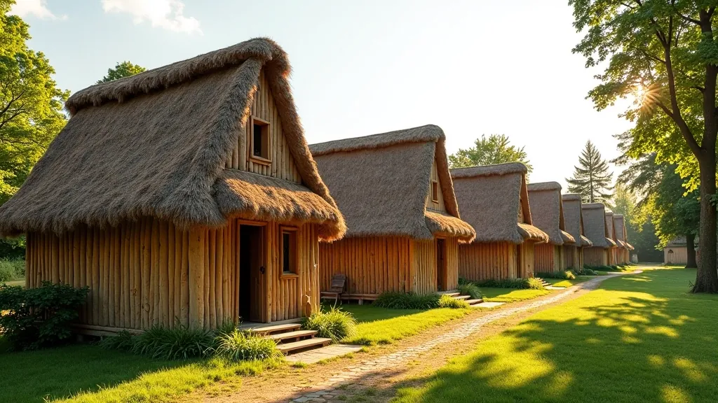 Šiaudiniai nameliai Raudonės pilies komplekse su tradicine architektūra